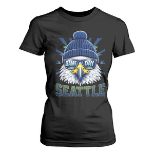 Cool Blue and Green Hawk with Beanie Graphic T Shirt For Women Seattle Game Day Sports Fan TS02 Black Print Your Wear