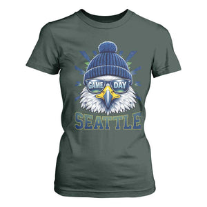 Cool Blue and Green Hawk with Beanie Graphic T Shirt For Women Seattle Game Day Sports Fan TS02 Dark Forest Green Print Your Wear