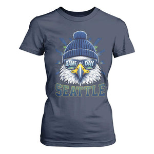 Cool Blue and Green Hawk with Beanie Graphic T Shirt For Women Seattle Game Day Sports Fan TS02 Navy Print Your Wear