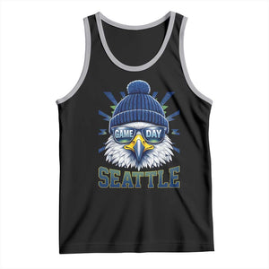 Cool Blue and Green Hawk with Beanie Graphic Tank Top Seattle Game Day Sports Fan TS02 Black Athletic Heather Print Your Wear