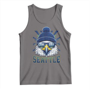 Cool Blue and Green Hawk with Beanie Graphic Tank Top Seattle Game Day Sports Fan TS02 Deep Heather Print Your Wear