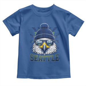 Cool Blue and Green Hawk with Beanie Graphic Toddler T Shirt Seattle Game Day Sports Fan TS02 Royal Blue Print Your Wear