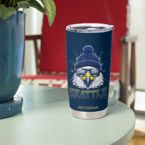 Cool Blue and Green Hawk with Beanie Graphic Tumbler Cup Seattle Game Day Sports Fan TS02 Print Your Wear