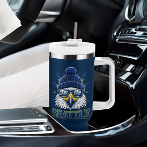 Cool Blue and Green Hawk with Beanie Graphic Tumbler With Handle Seattle Game Day Sports Fan TS02 Print Your Wear