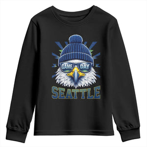 Cool Blue and Green Hawk with Beanie Graphic Youth Sweatshirt Seattle Game Day Sports Fan TS02 Black Print Your Wear