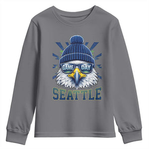 Cool Blue and Green Hawk with Beanie Graphic Youth Sweatshirt Seattle Game Day Sports Fan TS02 Charcoal Print Your Wear