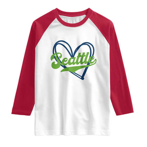 Seattle Heart Blue and Green Game Day Sports Fan Raglan Shirt TS02 White Red Print Your Wear