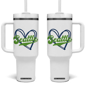 Seattle Heart Blue and Green Game Day Sports Fan Tumbler With Handle TS02 One Size: 40 oz White Print Your Wear