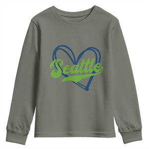 Seattle Heart Blue and Green Game Day Sports Fan Youth Sweatshirt TS02 Military Green Print Your Wear