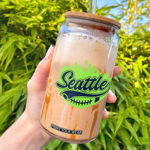 Seattle Pride Skyline Football Lover Glass Can Game Day Sports Fan TS02 Navy Print Your Wear