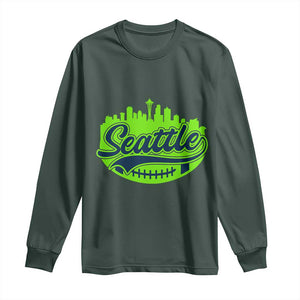 Seattle Pride Skyline Football Lover Long Sleeve Shirt Game Day Sports Fan TS02 Dark Forest Green Print Your Wear
