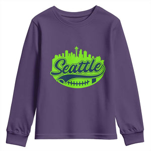 Seattle Pride Skyline Football Lover Youth Sweatshirt Game Day Sports Fan TS02 Purple Print Your Wear