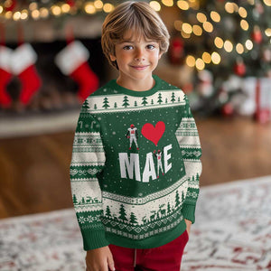 I Love Maye Red Heart Ugly Christmas Sweater Football Fan Celebration TS02 Forest Green Beige Print Your Wear