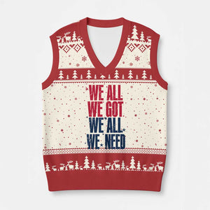 We All We Got We All We Need Patriots V-Neck Knit Sweater Vest Red and Blue Sports Fan Chant TS02 Beige Red Print Your Wear