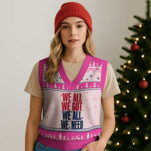 We All We Got We All We Need Patriots V-Neck Knit Sweater Vest Red and Blue Sports Fan Chant TS02 Hot Pink Print Your Wear