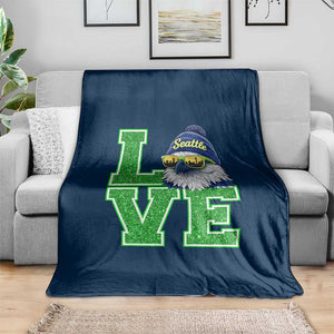 Seattle LOVE Hawk Graphic Throw Blanket Blue and Green Game Day Sports Fan TS02 Print Your Wear