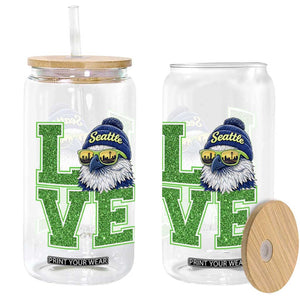 Seattle LOVE Hawk Graphic Glass Can Blue and Green Game Day Sports Fan TS02 Print Your Wear
