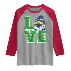Seattle LOVE Hawk Graphic Raglan Shirt Blue and Green Game Day Sports Fan TS02 Sport Gray Red Print Your Wear