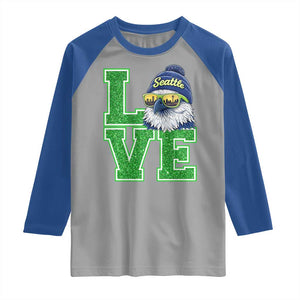 Seattle LOVE Hawk Graphic Raglan Shirt Blue and Green Game Day Sports Fan TS02 Sport Gray Royal Print Your Wear