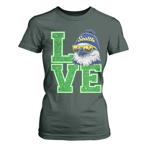 Seattle LOVE Hawk Graphic T Shirt For Women Blue and Green Game Day Sports Fan TS02 Dark Forest Green Print Your Wear