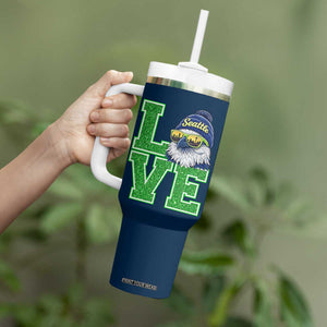 Seattle LOVE Hawk Graphic Tumbler With Handle Blue and Green Game Day Sports Fan TS02 Print Your Wear