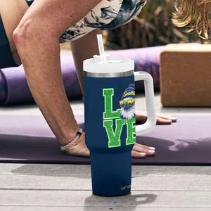 Seattle LOVE Hawk Graphic Tumbler With Handle Blue and Green Game Day Sports Fan TS02 Print Your Wear
