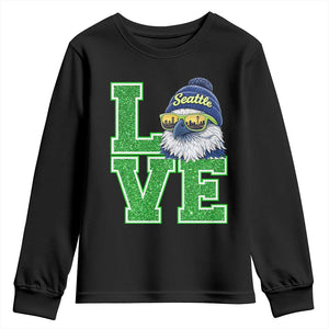 Seattle LOVE Hawk Graphic Youth Sweatshirt Blue and Green Game Day Sports Fan TS02 Black Print Your Wear