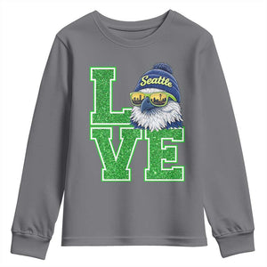 Seattle LOVE Hawk Graphic Youth Sweatshirt Blue and Green Game Day Sports Fan TS02 Charcoal Print Your Wear