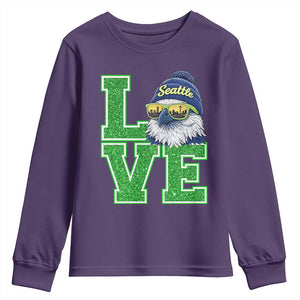 Seattle LOVE Hawk Graphic Youth Sweatshirt Blue and Green Game Day Sports Fan TS02 Purple Print Your Wear