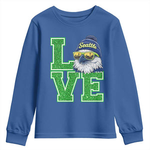 Seattle LOVE Hawk Graphic Youth Sweatshirt Blue and Green Game Day Sports Fan TS02 Royal Blue Print Your Wear