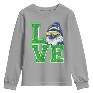 Seattle LOVE Hawk Graphic Youth Sweatshirt Blue and Green Game Day Sports Fan TS02 Sport Gray Print Your Wear