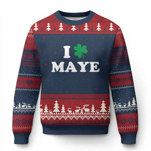 I Shamrock Maye Ugly Christmas Sweater St. Patrick’s Day Sports Fan Irish Twist TS02 Navy Red Print Your Wear