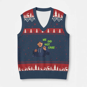 We Did Not Care Funny Hype Coach V-Neck Knit Sweater Vest Blunt Post-Game Comment TS02 Navy Red Print Your Wear