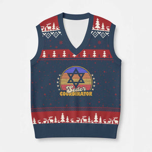Funny Passover V-Neck Knit Sweater Vest Seder Coordinator Jewish Passover Leader TS02 Navy Red Print Your Wear