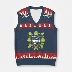 Funny Passover V-Neck Knit Sweater Vest Who Let the Frogs Out Jewish Seder Fami TS02 Navy Red Print Your Wear