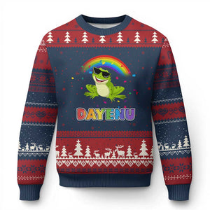 Funny Dayenu Frog Rainbow Ugly Christmas Sweater Passover Celebration with Pride Vibes TS02 Navy Red Print Your Wear