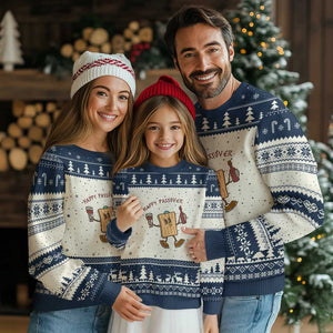 Happy Passover Matzah Drinking Ugly Christmas Sweater Wine and Matzo Matzatarian Funny Pesach Jewish TS02 Beige Navy Print Your Wear