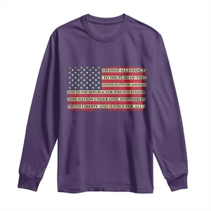 Pledge of Allegiance USA Flag Vintage Patriotic Graphic Long Sleeve Shirt One Nation Under God Liberty and Justice for All TS02 Purple Print Your Wear