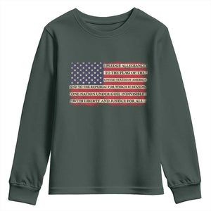 Pledge of Allegiance USA Flag Vintage Patriotic Graphic Youth Sweatshirt One Nation Under God Liberty and Justice for All TS02 Dark Forest Green Print Your Wear