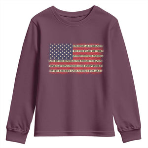 Pledge of Allegiance USA Flag Vintage Patriotic Graphic Youth Sweatshirt One Nation Under God Liberty and Justice for All TS02 Maroon Print Your Wear