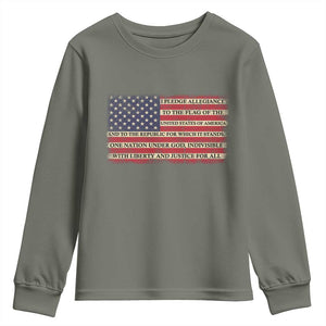 Pledge of Allegiance USA Flag Vintage Patriotic Graphic Youth Sweatshirt One Nation Under God Liberty and Justice for All TS02 Military Green Print Your Wear