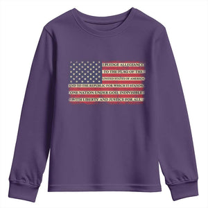 Pledge of Allegiance USA Flag Vintage Patriotic Graphic Youth Sweatshirt One Nation Under God Liberty and Justice for All TS02 Purple Print Your Wear