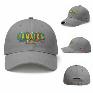 Jamaica Est 1962 Tropical Independence Baseball Cap Doctor Bird and Hibiscus Botanical Travel Souvenir TS02 Baseball Cap Universal Fit Sport Gray Print Your Wear