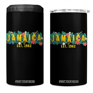 Jamaica Est 1962 Tropical Independence 4 in 1 Can Cooler Tumbler Doctor Bird and Hibiscus Botanical Travel Souvenir TS02 One Size: 16 oz Black Print Your Wear