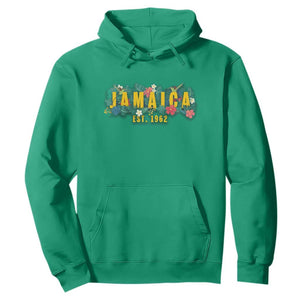 Jamaica Est 1962 Tropical Independence Hoodie Doctor Bird and Hibiscus Botanical Travel Souvenir TS02 Irish Green Print Your Wear