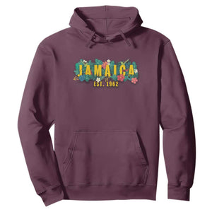 Jamaica Est 1962 Tropical Independence Hoodie Doctor Bird and Hibiscus Botanical Travel Souvenir TS02 Maroon Print Your Wear