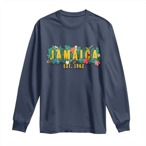 Jamaica Est 1962 Tropical Independence Long Sleeve Shirt Doctor Bird and Hibiscus Botanical Travel Souvenir TS02 Navy Print Your Wear