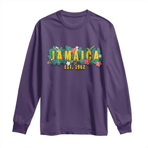 Jamaica Est 1962 Tropical Independence Long Sleeve Shirt Doctor Bird and Hibiscus Botanical Travel Souvenir TS02 Purple Print Your Wear