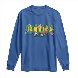 Jamaica Est 1962 Tropical Independence Long Sleeve Shirt Doctor Bird and Hibiscus Botanical Travel Souvenir TS02 Royal Blue Print Your Wear