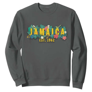 Jamaica Est 1962 Tropical Independence Sweatshirt Doctor Bird and Hibiscus Botanical Travel Souvenir TS02 Dark Heather Print Your Wear